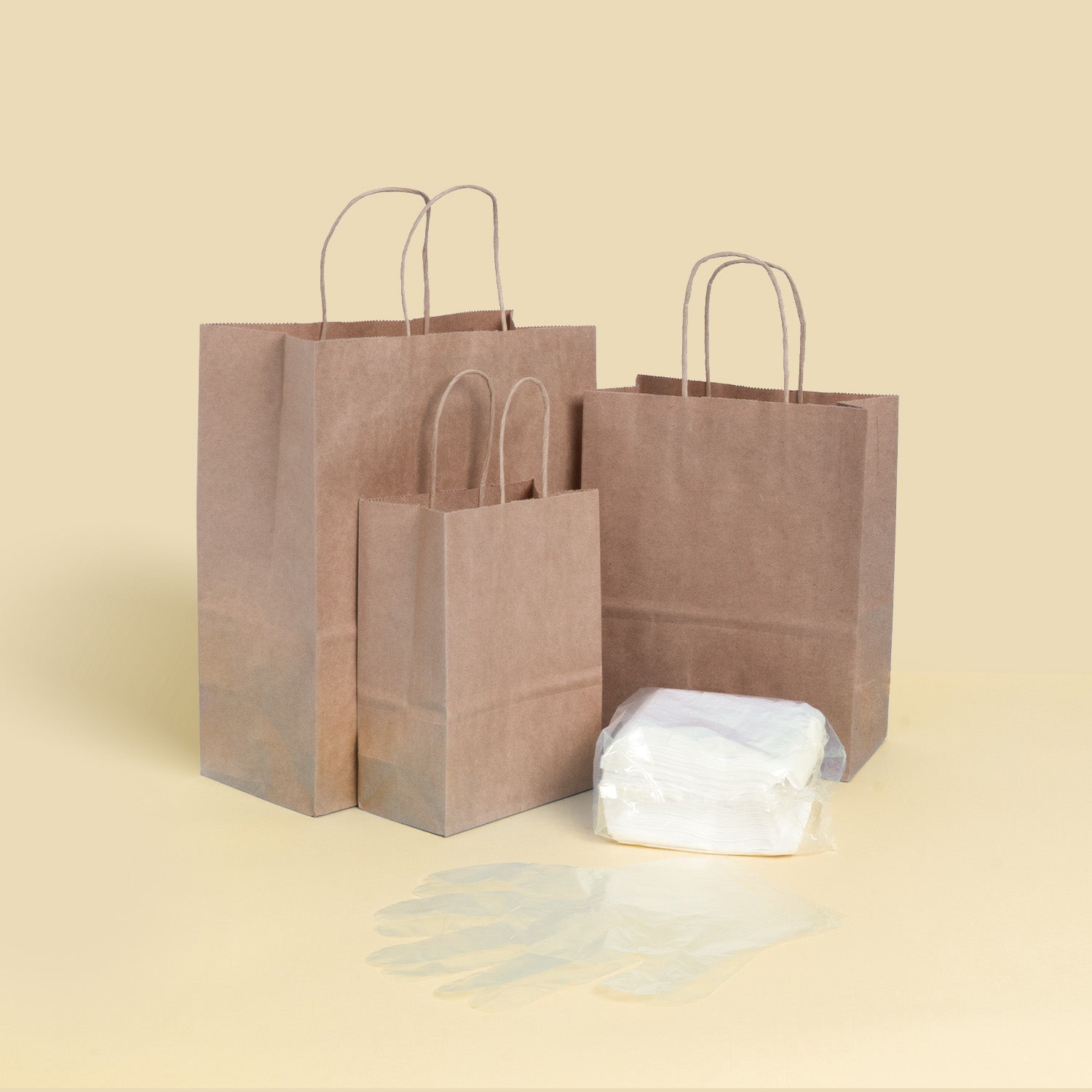Gloves, Tissues, Paper bags